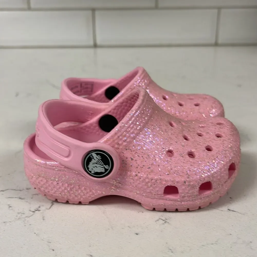 Crocs Littles Kids Pink Glitter Clogs - Pink Size 4 Unlined Glitter